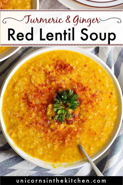 Turkish Red Lentil Soup, Fiber Fueled, Red Lentil Recipes, Plant Recipes, Red Lentil Soup Recipe, Veggie Dinners, Hearty Soup Recipes, Lentil Soup Recipe, Vegan Lentil Soup