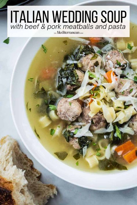 Mediterranean Soup, Beef And Pork Meatballs, Wedding Soup Recipe, Italian Wedding Soup Recipe, Beef And Pork, The Mediterranean Dish, Chowder Soup, Pork Meatballs, Wedding Soup