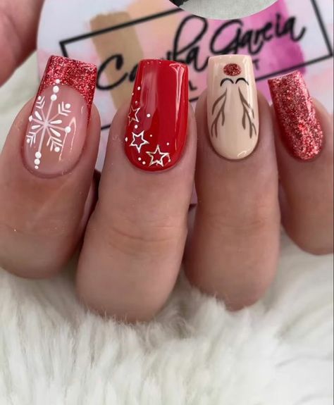 Nails Navidad, Christmas Nail Designs Acrylic, Christmas Gel Nails, Christmas Nails Easy, Christmas Nail Art Designs, Halloween Nail Designs, Xmas Nails, Christmas Nail, Christmas Nail Art