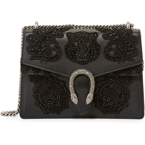 Gucci Dionysus Medium Embroidered Shoulder Bag ($4,900) ❤ liked on Polyvore featuring bags, handbags, shoulder bags, black, genuine leather shoulder bag, gucci purse, genuine leather purse, shoulder bag purse and leather shoulder bag Peacock Purse, Embroidered Shoulder Bag, Gucci Purse, Gucci Purses, Real Leather Handbags, Embellished Bags, Embroidered Handbag, Bags Gucci, Embroidered Leather