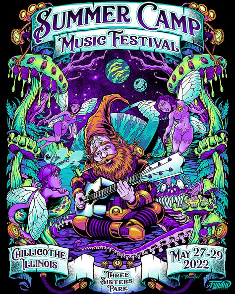 Alien Mushroom, Camp Festival, Forest Festival, Concert Poster Design, Mushroom Forest, Screen Print Poster, Music Festival Poster, Graphic Poster Art, Rock Posters