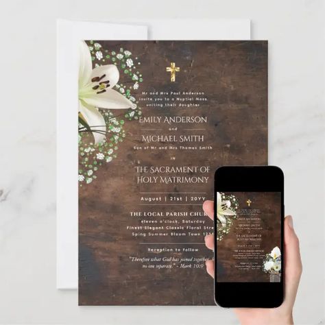 Traditional Wording Catholic Wedding Nuptial Mass Invitation | Zazzle Graphic Design Themes, Catholic Wedding Invitations, Mark 10 9, Holy Matrimony, Word A, Catholic Wedding, Wedding Invitations Online, Love Is Patient, Wedding Invitation Templates