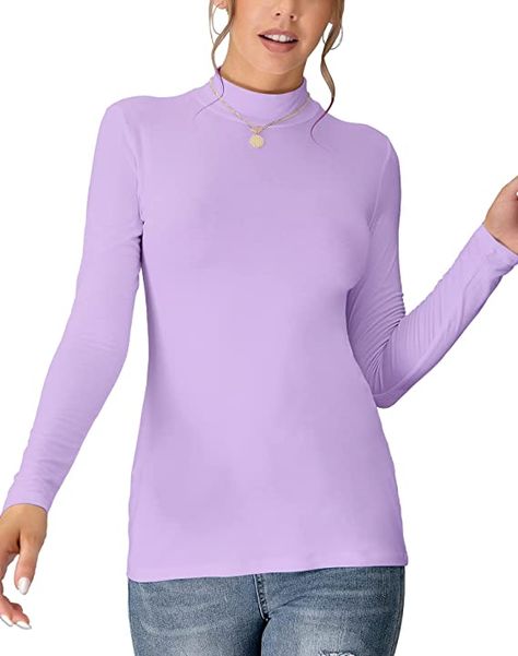 Amazon.com: UNTYHOTS Women's Long Sleeves Turtleneck Top Basic Stretch Fitting Pullover Lightweight Slim Active Shirt (Lavender Purple, X-Large) … : Clothing, Shoes & Jewelry Lavender Turtleneck, Long Sleeve Bodysuit Women, Scoop Neck Bodysuit, Turtleneck Shirt, V Neck Bodysuit, Sleeveless Turtleneck, Turtleneck Top, Long Sleeve Turtleneck, Mock Turtleneck