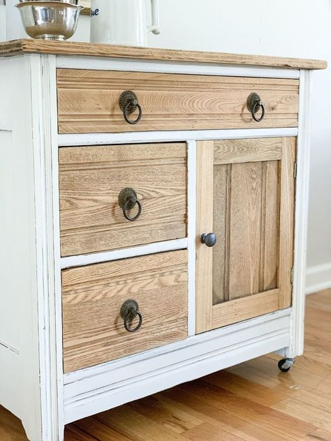 Check out this farmhouse inspired wooden dresser update. Perfect to add some rustic decor to your living room or bedroom. Check out the before and after photos to see how you can create this DIY upcycle project yourself. #diy #dresser #makeover Washstand Makeover, Dresser Update, 2 Hours Later, Miss Mustard Seed Milk Paint, Farmhouse Buffet, Revamp Furniture, Diy Dresser Makeover, Oak Dresser, Dressers Makeover