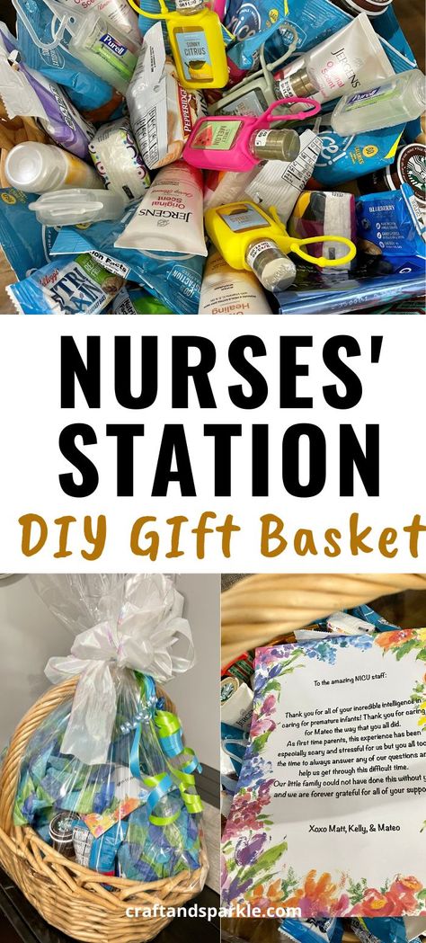 Here’s how you can create the ultimate gift basket for nurses or nurses stations. All the nurses in the nicu or maternity ward will really appreciate them. You will also find gift ideas for that one special nurse, nursing student, nurses’ week, or any healthcare worker appreciation. Gift Basket For Nurses, Basket For Nurses, Nurse Gift Baskets, Nurse Crafts, Thank You Baskets, Nursing Home Gifts, Diy Nursing, Appreciation Gifts Diy, Nurses Station