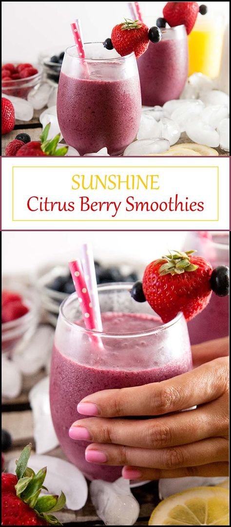 A light and refreshing no sugar added citrus berry smoothie recipe perfect for summer breakfast or snacks from www.seasonedsprinkles.com #smoothie #recipe #breakfast #nosugaradded #berry #citrus #smoothies Crazy Drinks, Berry Smoothies, Nonalcoholic Drinks, Citrus Smoothie, Blackberry Smoothie, Berry Smoothie Recipe, Energy Smoothies, Sugar Diet, Refreshing Snacks