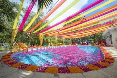 Stallion Events, Decor in Amritsar. Rated 5/5. View latest photos, read reviews and book online. Coachella Pool Party, Wedding Pool Party Decorations, Pool Wedding Decorations, Haldi Decoration Ideas, Wedding Pool Party, Poolside Decor, Holi Party, Modern Indian Wedding, Pool Wedding