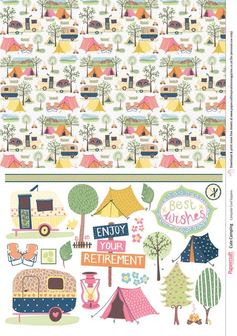 GRANNY ENCHANTED'S BLOG: Friday's Guest Freebies ~ Paper Crafts Inspirations Cute Camping, Camper Art, Digital Paper Free, Free Camping, Card Toppers, Diy Prints, Printable Designs, Printable Paper, Digital Papers