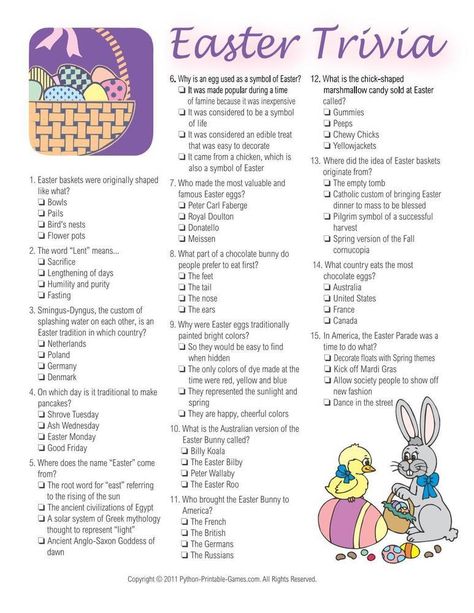 Easter: Trivia Game, $3.95 Easter Quiz, Easter Trivia, Easter Egg Scavenger Hunt, Fun Easter Games, Easter Party Games, Easter Games, Easter Season, Easter Printables, Kids Party Games