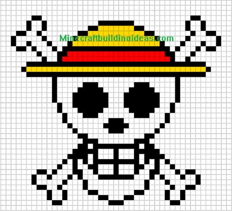 Minecraft Pixel Art Templates: Straw Hat Luffy Crochet Straw Hat One Piece, Straw Hat Pixel Art, Terraria Pixel Art Templates, Pixel Art In Minecraft, Pixel Art Templates Anime, 8 Bit Pixel Art Pattern, Pixel Art Anime Easy, Skull Minecraft, One Piece Minecraft