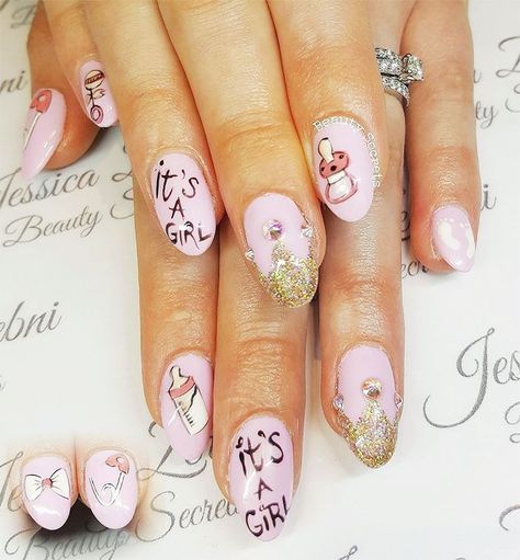 Baby Nail Art, Gender Reveal Nails, Baby Shower Nails, Girls Nail Designs, Modern Nail Art, Thanksgiving Nail Art, Heart Nail Designs, Nail Polish Colors Fall