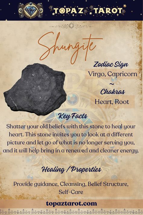 Embrace the protective power of Shungite - a stone of purification, resilience and electromagnetic harmony. Let its grounding energy shield you from negativity and restore balance to your body and mind.🌿🔮   #thetopaztarot #topaztarotcrystals #crystals #Shungite #Shungitecrystals  #CrystalHealing #CrystalLove #CrystalEnergy #shungiteMagic Shungite Crystal Meaning, Gold Meaning, Energy Shield, Shungite Stones, Grounding Energy, Fools Gold, Crystal Therapy, Crystal Meanings, Body And Mind