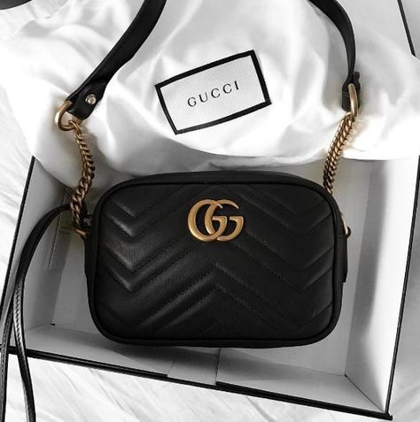 Gucci bag | Gucci Crossbody | Gucci leather bag | designer fashion bags | GG Marmont matelassé mini bag in Black matelassé chevron leather with GG on the back | Gucci Women's Shoulder Bags Designer Handbags Prada, Gg Marmont Matelassé Mini Bag, Gucci Fashion Show, Tas Louis Vuitton, Gucci Leather Bag, Celebrity Handbags, Gucci Marmont Mini, Designer Handbags Louis Vuitton, Designer Handbags Chanel