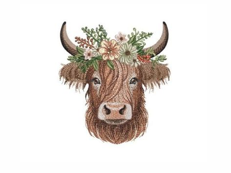 Highland Cow Embroidery Design. Realistic Highland cow, beautiful embroidery design. You can embroider it on clothes, t-shirts, pocket mirrors, keychains, hair brushes, beauty cases, blankets, and mor... Highland Cow Embroidery, Cow Embroidery Design, Cow Embroidery, Cow Tattoo, Animals Embroidery, Pocket Mirrors, Animal Embroidery Designs, Embroidery Design Download, Cute Chickens