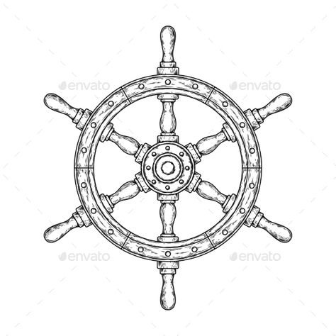 Illustration of an Old Nautical Wooden Wheel Ship Wheel Tattoo, Scuba Tattoo, Nautical Wheel, Animal Stencil Art, Nautical Tattoo Sleeve, Wheel Tattoo, Luck Tattoo, Sailor Tattoos, Octopus Illustration