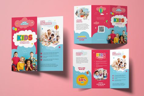 Kids School Trifold Brochure by uicreativenet on Envato Elements Preschool Brochure Design, Preschool Flyer Design, Daycare Brochure, Kindergarten Brochure, Preschool Flyer, Preschool Brochure, School Brochure Design, Health Brochure, Kids Brochures