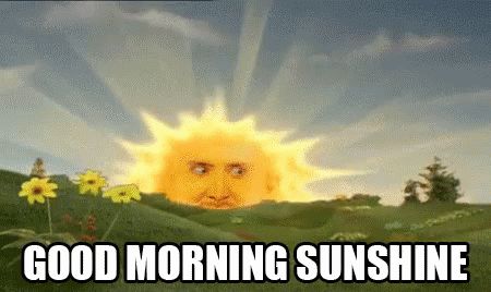 Good Morning Sunshine GIF - GoodMorningSunshine NicCage - Discover & Share GIFs Sun Gif, Birthday Memes, The Declaration Of Independence, Nicolas Cage, Good Morning Sunshine, Good Morning Gif, Clipuri Video, National Treasure, Declaration Of Independence