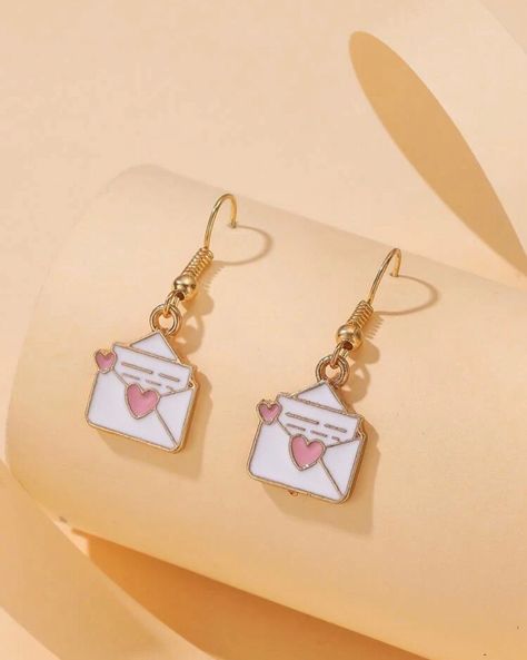 New Fashion Earrings, Cute Envelopes, Letter Earrings, Kawaii Accessories, Fish Hook Earrings, Girly Jewelry, Fun Earrings, Ear Jewelry, Pretty Jewellery