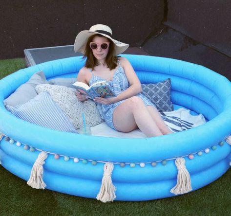 Plastic Kiddie Pool, Craftsman Beach House, Mini Swimming Pool, Pool Hacks, Kiddie Pool, Rope Wrapped, Wool Balls, Inflatable Pool, Deck Garden