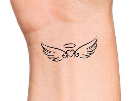 Small Mum Tattoo, Small Guardian Angel Tattoos, Mum Tattoos, Wing Tattoos On Wrist, Small Angel Wing Tattoo, Wings Tattoos, Yogi Tattoo, Heart With Wings Tattoo, Mother Tattoos For Children