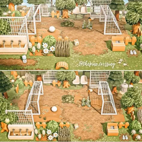 Soccer Field Animal Crossing, Animal Crossing Field, Acnh Natural Island Ideas, Acnh Football Field, Acnh Soccer Field Design, Acnh Soccer Field, Acnh Small Entrance, Animal Crossing Natural Island, Animal Crossing Nintendo Switch