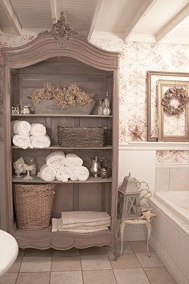 french country bathrooms pinterest | such a stylish addition to any bathroom–remove the door and use the ... Shabby Chic Decorating, Shabby Chic Storage, Shabby Chic Bathroom, Chic Bathrooms, Shabby Chic Homes, French Country Decorating, Repurposed Furniture, Beautiful Bathrooms, Chic Home