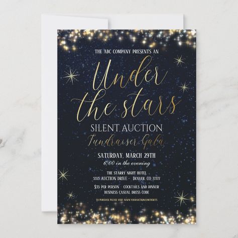 Under The Stars Fundraiser Gala Invitation Celestial Party, Invitation Design Ideas, Sweet 16 Party Invitations, A Night Under The Stars, Prom Themes, Night Under The Stars, Gala Night, College Graduation Parties, Star Template