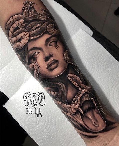 Whole Hand Tattoos, La Muerte Tattoo, 42 Tattoo, Tato Naga, Tattoo Thoughts, Egyptian Tattoo Sleeve, Medusa Tattoo Design, Full Leg Tattoos, Realistic Tattoo Sleeve