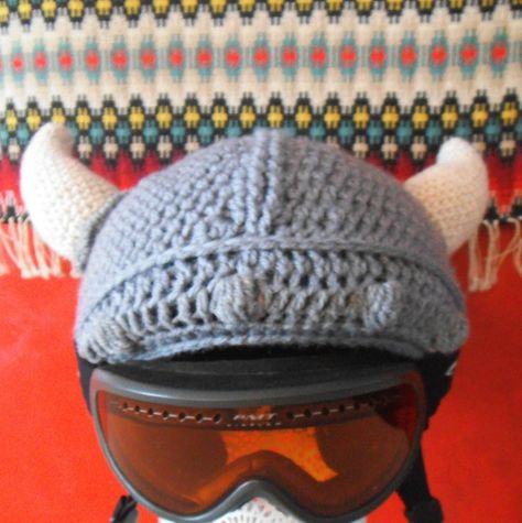 Crochet Viking, Ski Helmet Cover, Crochet Critters, Yarn Ideas, Viking Helmet, Ski Helmet, Stash Buster, Helmet Covers, Head Protection