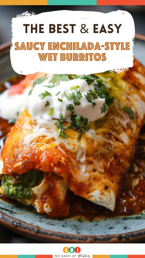 Saucy Enchilada-Style Wet Burritos Burritos Enchilada Style, Wet Chicken Burritos, Wet Bean And Cheese Burrito, Shredded Beef Wet Burrito Recipe, Toco Soup, Wet Burrito Recipe, Wet Burrito Recipes, Burritos Beef, Wet Burrito