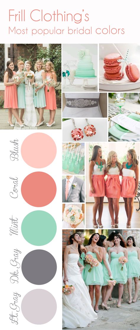 It’s a question we get all the time – What are you most popular colors. So, here you go! When it comes to Frill’s bridesmaid skirts, these are our best selling colors!Obviously Co… Color Inspiration Boards, Bridesmaid Skirts, Coral Wedding, Mint Wedding, Theme Color, Wedding Beach, Wedding Color Schemes, Trendy Wedding, Wedding Themes