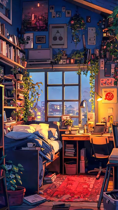 Anime Cozy Wallpaper, Lofi Aesthetic Interior, Cozy Lofi Wallpaper, Lofi Art, Lofi Drawings Room, Lofi Illustration Room, Lo-fi Aesthetic, Dreamy Artwork, Bg Design