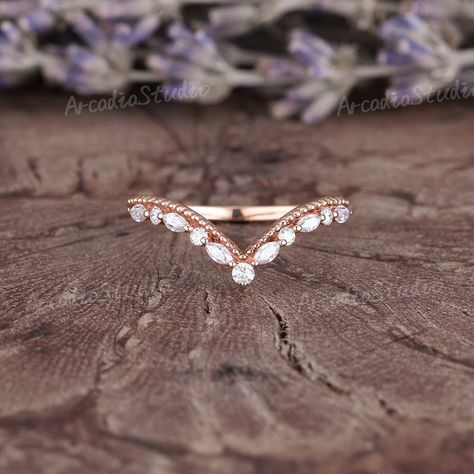 Vintage Moissanite Wedding Band Ring Solid Rose Gold Milgrain Wedding Ring Curved Wedding Band Marquise Cut Moissanite Ring Gift For Women RING INFOEMATION ★ Wedding band ⊹Stones - Moissanite / Natural Diamond    Cut -Marquise & Round shaped     Weight - About 0.19ct ⊹Band width - 1.5mm ⊹Metal - 14k or 18k solid gold (available in yellow, white or rose gold) ⊹Ring size - any sizes (size above 9 will be priced individually) ★Enter my shop: www.etsy.com/shop/ArcadiastudioUS MAKING & SHIPPING ★ Shipping ⊹It usually takes 2-3 weeks for production and 3-6 days for shipping. Free shipping within US. ⊹If you want to receive your ring sooner, rush order and shipping upgrade services are available. ★ Customized Service ⊹If you want to custom a ring, please share your idea or pictures with me. I wil Diamond Contour Band, Rose Gold Wedding Bands For Women, Wedding Bands For Women Rose Gold, Marquis Wedding Bands, Marquise Ring With Wedding Band, Rose Gold Wedding Band For Women, Wedding Bands With Marquise Ring, Wedding Band For Marquise Ring, Vintage Wedding Bands For Women