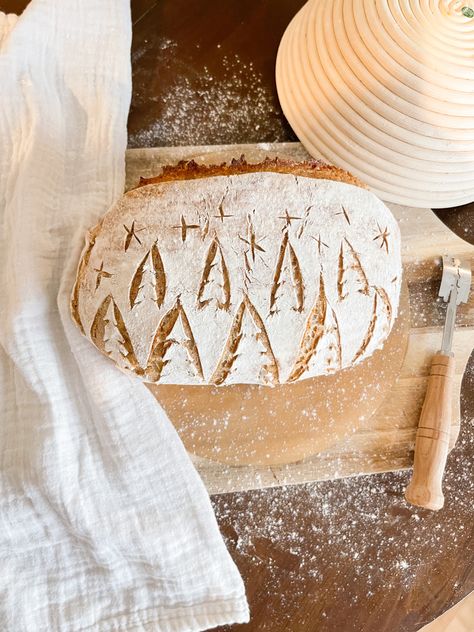 Homemade sourdough bread tree scoring Sourdough Cut Designs Christmas, Tree Sourdough Scoring, Christmas Tree Sourdough Bread Scoring, Christmas Sourdough Design, Christmas Tree Sourdough Loaf, Bread Tree, Homemade Sourdough Bread, Sourdough Bread, Tree Designs