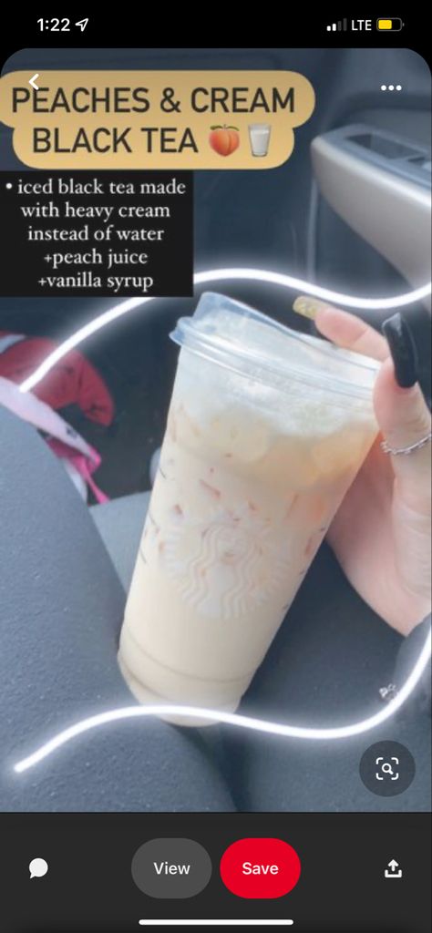 Peaches And Cream Starbucks Drink, Horchata Starbucks Drink, Low Cal Drinks, Cold Starbucks Drinks, Secret Starbucks Recipes, Secret Starbucks Drinks, Starbucks Coffee Drinks, Starbucks Drinks Recipes, Peach Juice