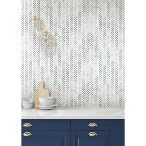 York Wallcoverings Waters Edge Navy Painted Herringbone Pre Pasted Wallpaper CV4455 | Bellacor Navy Paint, Herringbone Wallpaper, Chevron Wallpaper, W Wallpaper, York Wallcoverings, Chic Interior, Zig Zag Pattern, Accent Wallpaper, Geometric Wallpaper