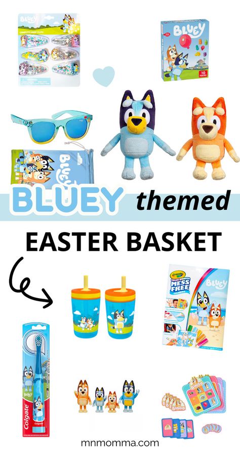 Bluey Easter basket ideas for kids looking for a bluey and bingo themed gift basket Basket Theme Ideas, Blue And Bingo, Diy Bluey, Christian Easter Basket, Theme Basket, Basket Theme, Easter Basket Themes, Theme Baskets, Unique Easter Baskets