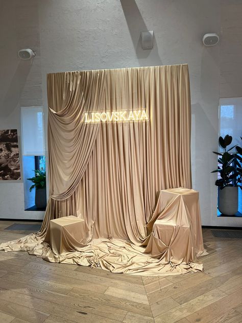 Small Stage Backdrop Ideas, Photography Studio Decor, Wall Drapes, Golden Summer, Fabric Installation, Diy Photo Backdrop, Photo Backdrop Wedding, Dream Wedding Decorations, Curtain Backdrops