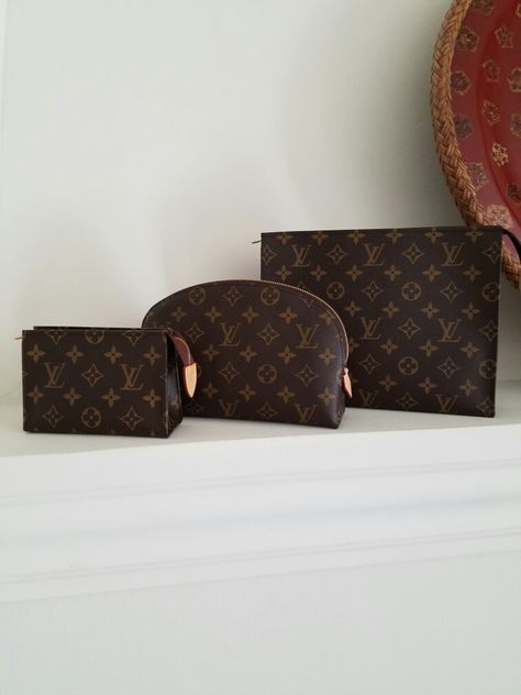 My go to makeup bags #louisvuitton Louis Vuitton Makeup Bag Aesthetic, Louie Vuttion Makeup Bag, Louis Vuitton Vanity Bag, Louis Vuitton Toiletry Pouch, Louis Vuitton Cosmetic Pouch, Louis Vuitton Fashion, Accessories Bags Shoes, Closet Essentials, Luxury Makeup