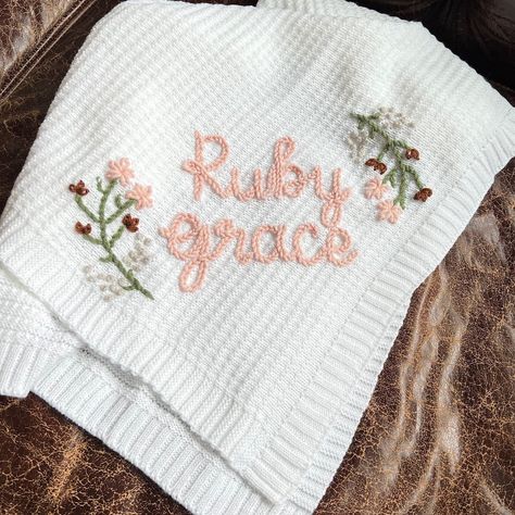 Personalized Name Swaddle Blanket: Customized Hand-embroidered Knit Baby Blanket - Etsy Name Swaddle Blanket, Monogram Sweater, Knit Baby Blanket, Swaddle Baby, Embroidered Blanket, Floral Initial, Monthly Milestone, Baby Embroidery, Knit Blanket