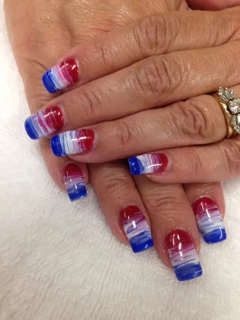 35+ Patriotic Nail Designs to Show off Your Red, White, and Blue - Holidappy Forth Of July Nails, Nails Acrylic Simple, Patriotic Nail Designs, Patriotic Nail, Purple Nail Art Designs, Valentines Nail Art Designs, Patriotic Nails Design, Firework Nails, Flag Nails