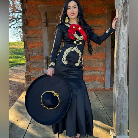 Is Only The Dress And Rebozo No Include Hat Taffeta Fabric A Little Stretch Charro Outfits For Women, Quince Charro Dresses, Charro Quinceanera Decorations, Quince Fits, Mariachi Dress, Mariachi Quinceanera Dress, Mariachi Outfit, Charro Dress, Rodeo Queen Clothes