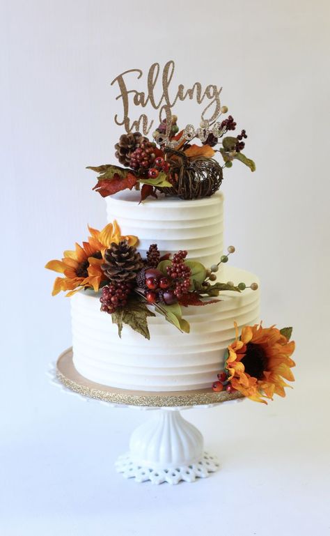 Bridal Shower Cake Ideas, Fall Bridal Shower Decorations, Fall In Love Bridal Shower, Wedding Shower Cakes, Wedding Shower Themes, Themed Bridal Shower, Floral Wedding Cakes, Bridal Shower Cakes, Wedding Themes Fall