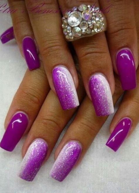 Purple Nail Art Designs, Purple Ombre Nails, Nails With Glitter, Unghie Sfumate, Purple Nail Art, Purple Nail Designs, Purple Nail, Ombre Nail Designs, Diy Nail Designs