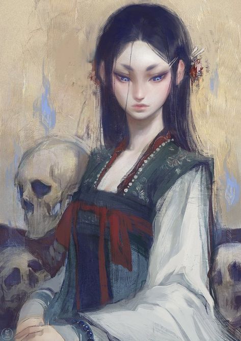 Nat the Lich no Twitter: "Exorcist's Portrait 🧿 https://t.co/QZRxefyuPZ" / Twitter Asian Character Art, Nat The Lich, Character Art Female, The Lich, Arte Peculiar, Art Female, Pinturas Disney, Art And Illustration, Dark Fantasy Art