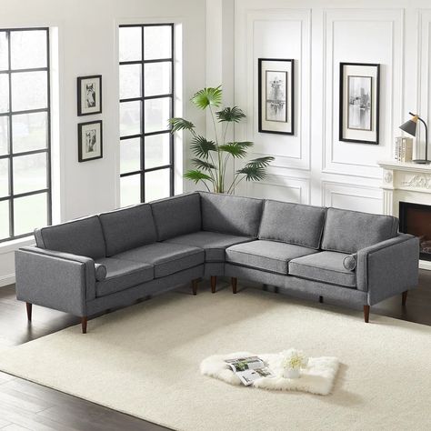 Corrigan Studio® Keanua 103.5'' Wide Linen Symmetrical Sofa & Chaise | Wayfair Linen Corner Sofa, Modern Velvet Sofa, The Big Comfy Couch, Gray Sectional, Small Couch, Grey Sectional, Comfy Couch, Couch Set, Comfy Sofa