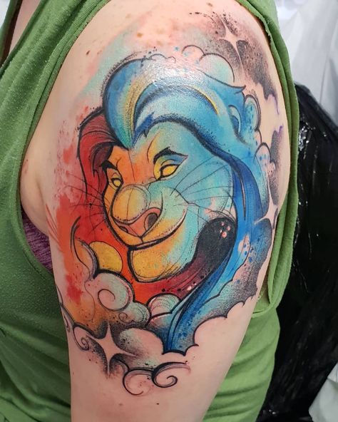 Josie Sexton on Instagram: “Struggled to get a good photo the lighting was not my friend this day 😥 but here is my take on Mufasa in the sky, start of a Disney sleeve…” Mufasa Tattoo, Rafiki Tattoo, King Tut Tattoo, Disney Baby Names, Fandom Tattoos, Love Heart Tattoo, Lion King Tattoo, Animal Sleeve Tattoo, Disney Sleeve