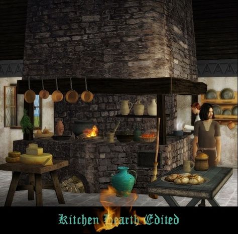 The Medieval Smithy SIMS 2: Kitchen Hearth Edited Sims 2 Kitchen, Kitchen Hearth, Medieval Games, Sims Medieval, Micro House, Sims House Design, Sims 4 Cc Furniture, Kitchen Fireplace, Geek Life