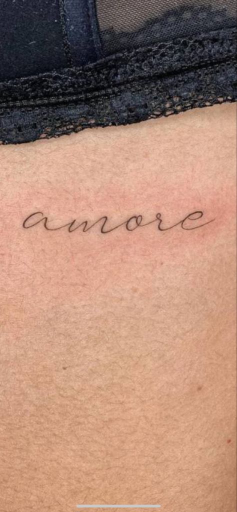 Amore Tattoo Cursive, Amour Tattoo Words Fonts, Amore Script Tattoo, Cute Font Tattoo, Amor Cursive Tattoo, Amor Word Tattoo, Amore Tattoos For Women, Babydoll Tattoo Lettering, Italian Minimalist Tattoo