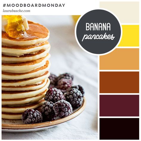 Brand Moodboard: Banana Pancakes http://laurabusche.com/moodboards/banana-pancakes/?utm_campaign=coschedule&utm_source=pinterest&utm_medium=Laura%20Busche&utm_content=Brand%20Moodboard%3A%20Banana%20Pancakes Pancake Color Palette, Photo Color Palette, The Troubadour, Illustration Infographic, Next Brand, Brand Moodboard, Art Guide, Artwork Inspiration, Breakfast Pancakes